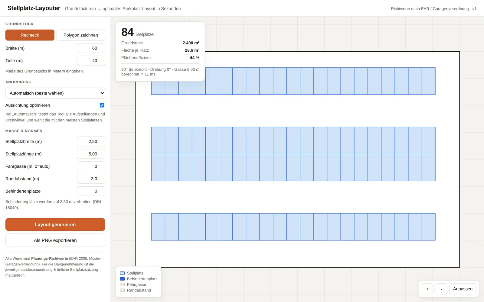 Stellplatz-Layouter – Screenshot