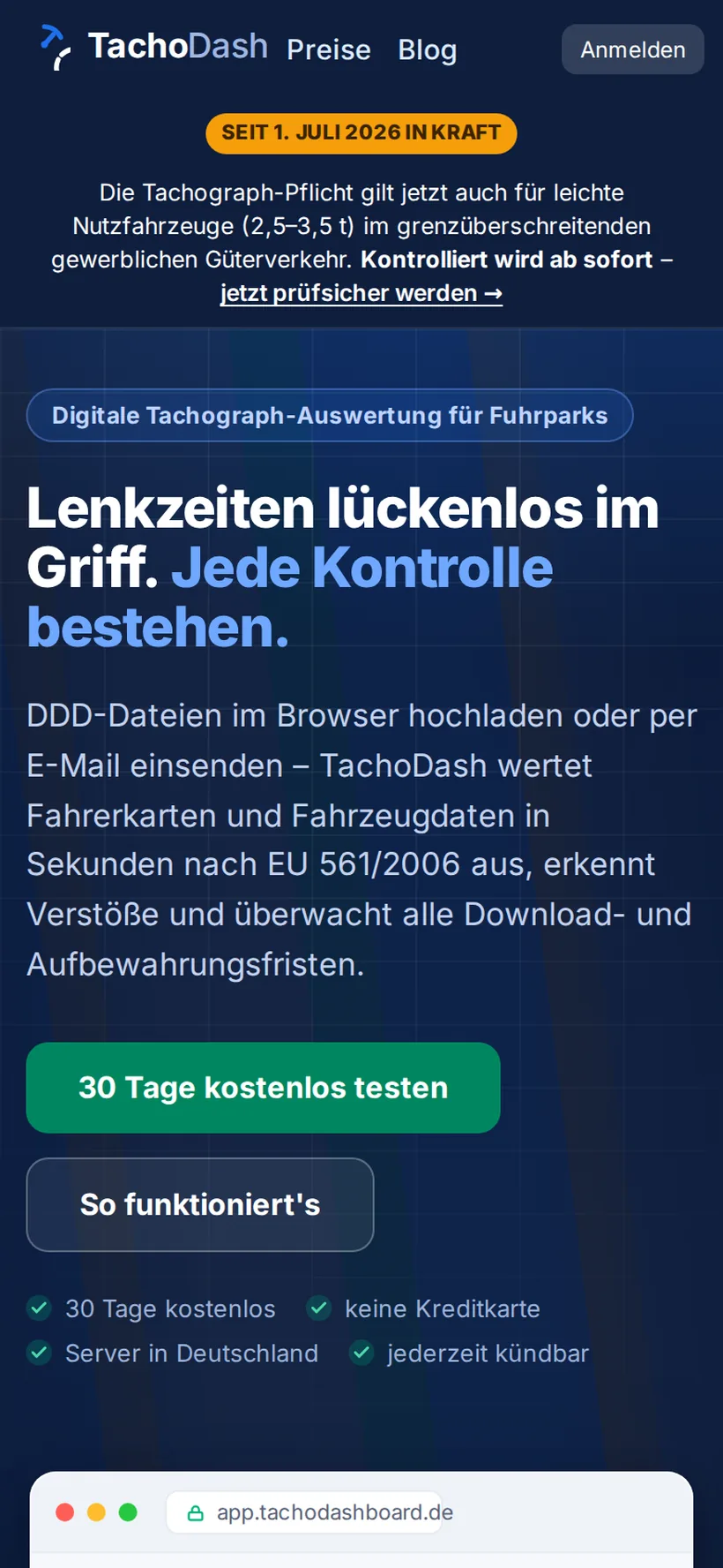 TachoDash auf dem Handy